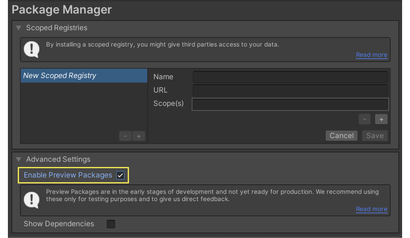 Enable Preview Packages