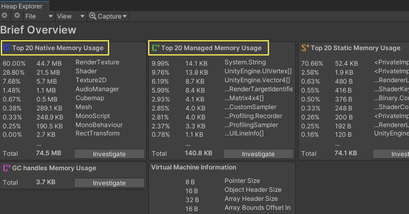 Heap Explorer measurement results (Overview)