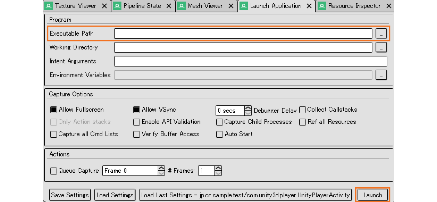 Launch Application tab Select the application to run