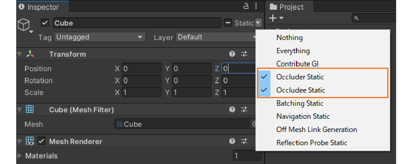 static flag for occlusion culling