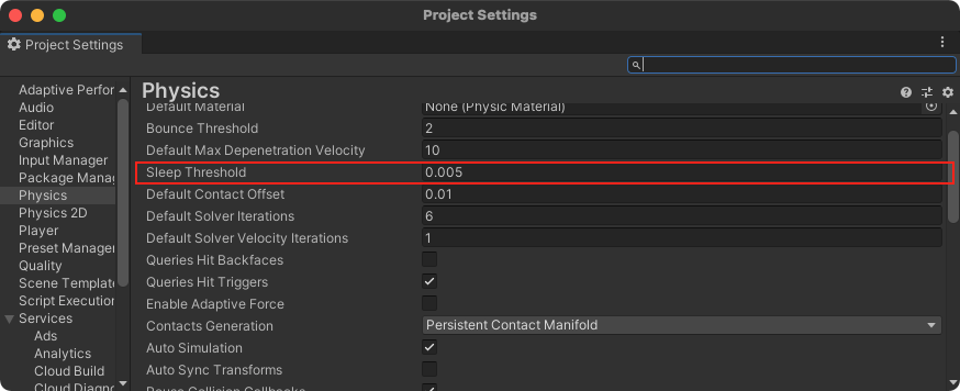 Sleep Threshold item in Project Settings