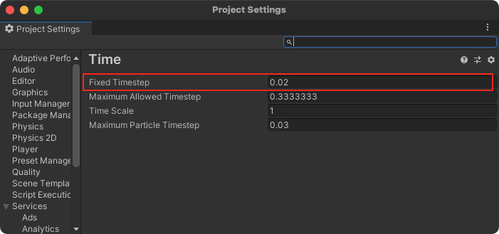 Fixed Timestep item in Project Settings