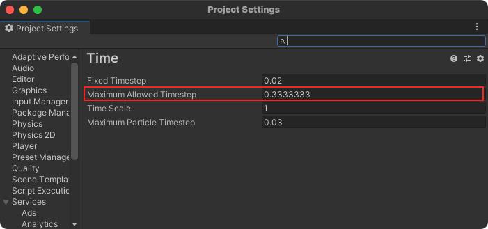 Maximum Allowed Timestep item in Project Settings