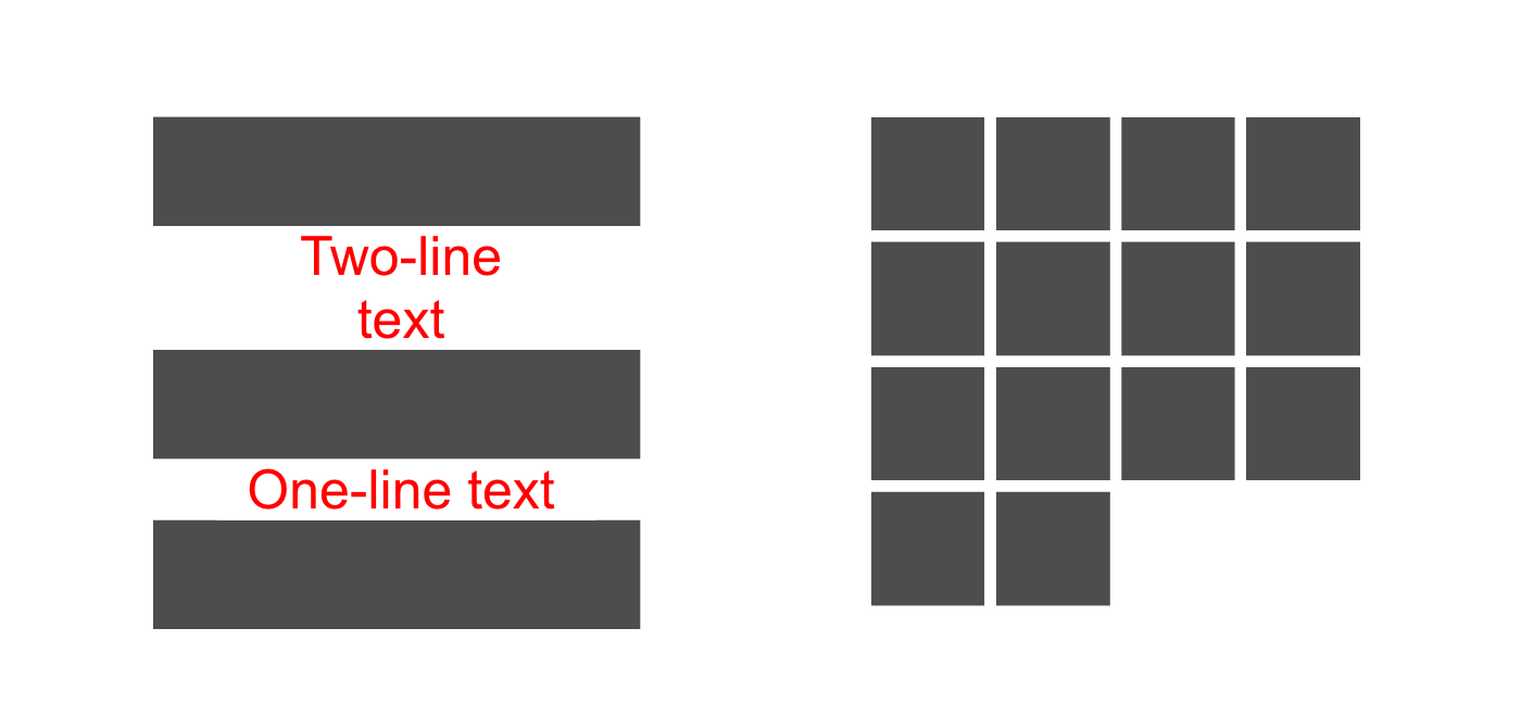 Example using <code class="inline-code tt">VerticalLayoutGroup</code> on the left and <code class="inline-code tt">GridLayoutGroup</code> on the right