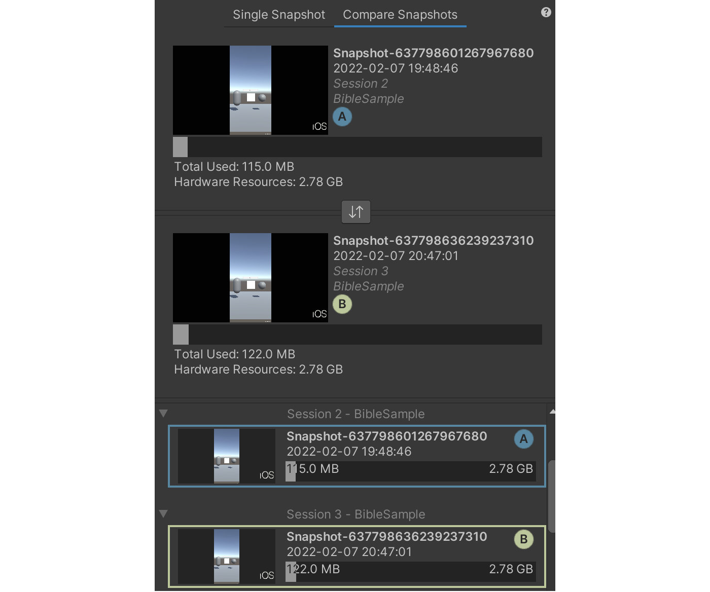 Snapshot Panel (Comapre)