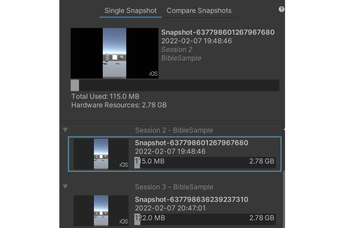 Snapshot Panel (Single)
