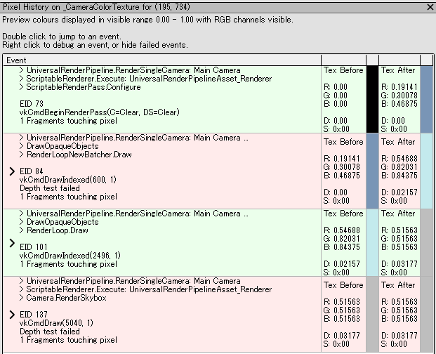 ピクセルの描画履歴
