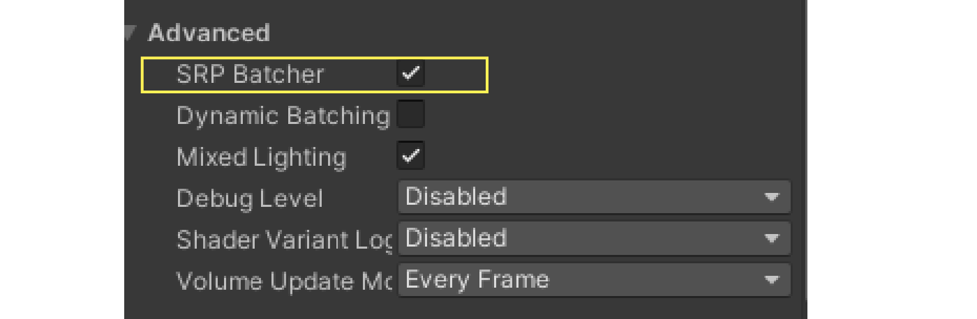 SRP Batcherの有効化