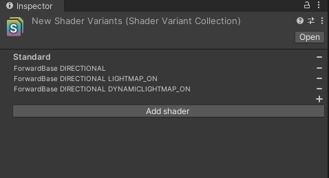 ShaderVariantCollectionのInspector
