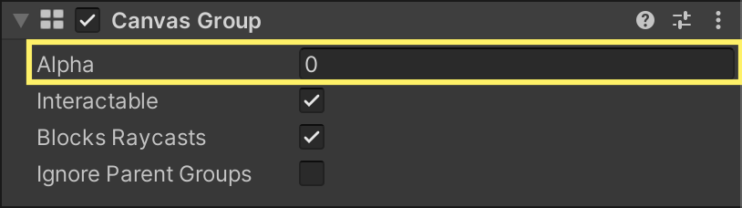 <code class="inline-code tt">CanvasGroup</code>の透明度を0にする